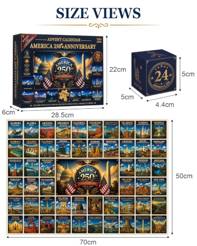 USA 250th Anniversary Puzzle Advent Calendar 2026 - 1008 Piece, Blue/Green/White/Natural