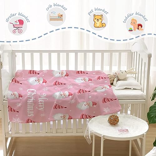 YeeJu Christmas Throw Blanket Baby Small Pink Santa Claus Blanket for Toddler Swaddle Crib Soft Cozy Lightweight Fuzzy Plush Fleece Blankets and Throws Xmas Winter Holiday Blanket 30x40