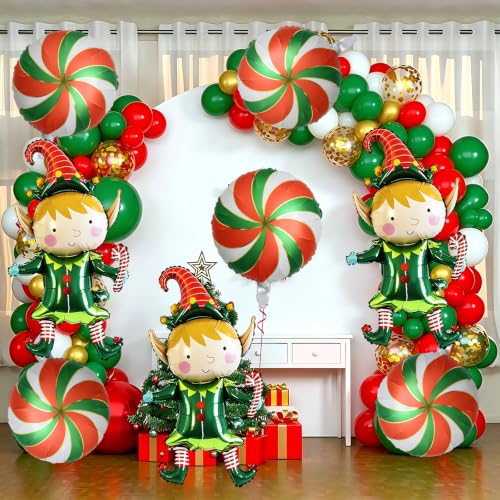 8Pcs Christmas Elf & Candy Balloons Set - Holiday Party Decorations