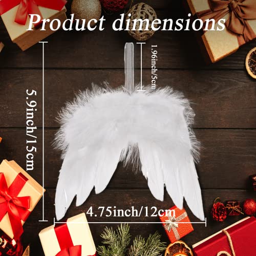 12Pcs White Angel Wings Christmas Ornaments - Feather Hanging Decor for DIY Tree 12pcs White