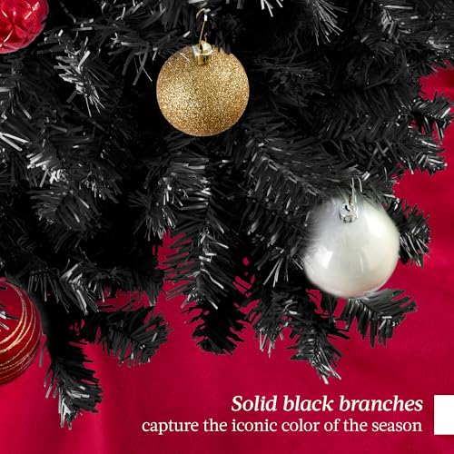 7.5ft Black Artificial Christmas Tree - Full Tapered Holiday Decor, PVC Tips, Foldable Base