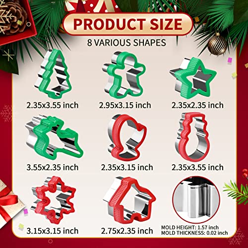 Toekt Christmas Cookie Cutter Set 8 Piece Holiday Baking Molds with Comfort Grip - Xmas Party Supplies