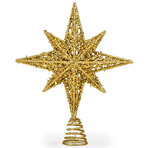 Bethlehem Glitter Gold Star Tree Topper 8 Inch for 3–6 ft Christmas Trees