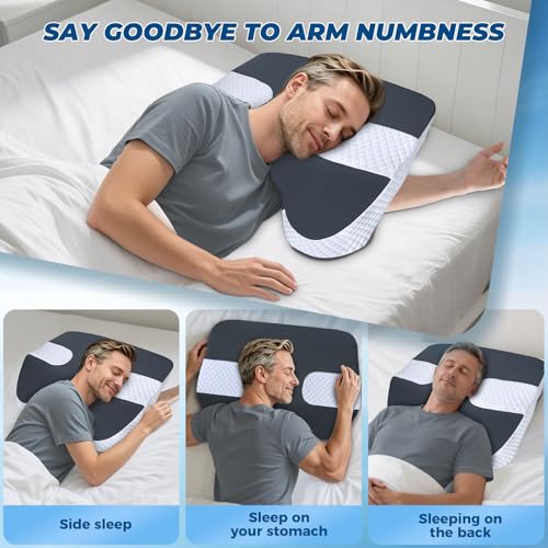 SAHEYER Grey Side Sleeper Pillow with Arm Holes, 2-in-1 Shoulder Relief System
