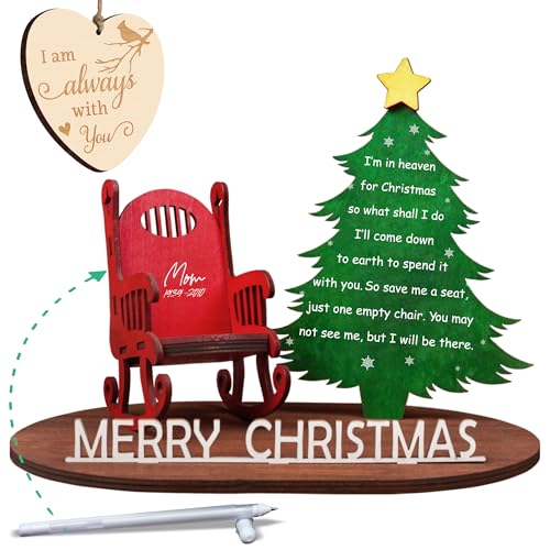 Memory Christmas in Heaven Wooden Candle Holder, Memorial Ornament, Bereavement Keychain, Sympathy Card Gift for Loss of Loved One, DIY Decoration Christmas in Heaven Rocking Chair Keepsake FF624