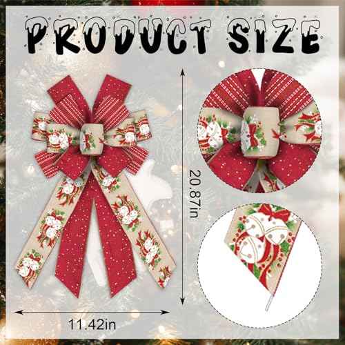 Large Christmas Bow for Wreath, Christmas Wreath Bow Red Jingle Bell Bow for Front Door Wall Fence Decor Christmas Tree Topper Bow for Christmas Winter Party Home Decoration Supplies