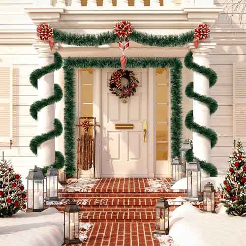 Sggvecsy 49.2Ft Christmas Dark Green Tinsel Garland Xmas Tree Decorations Christmas Metallic Twist Garland Ceiling Hanging Decorations for New Year Party Birthday Holiday Indoor Outdoor Supplies