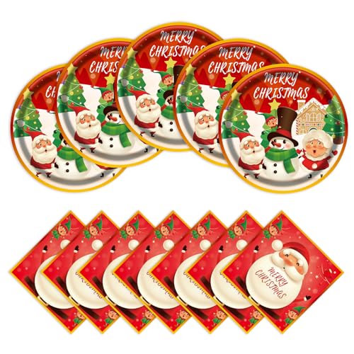 EVYIENEN 40PCS Christmas Paper Plates & Napkins Set, Santa Snowman Trees – Christmas-40PCS