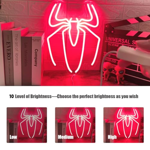 Spider Anime Neon Sign - Wall Night Light with Adjustable Brightness - Red Spider Lamp & Decor