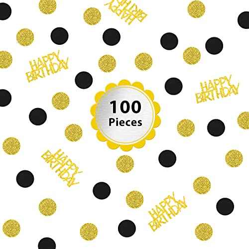 Happy Birthday Party Confetti for Table Glitter Black and Gold Birthday Table Confetti,Sprinkling Scatter Circle Dots Birthday Confetti Paper for Birthday Party Table Confetti Decorations (100 PCS)