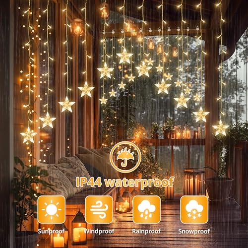 Woohaha Christmas Star Icicle Curtain Lights 118LED Warm White - Outdoor Indoor Decor