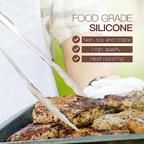 BESTZMWK Khaki Silicone Kitchen Utensil Set 33pcs Non-Stick Cookware with Stainless Steel Handles