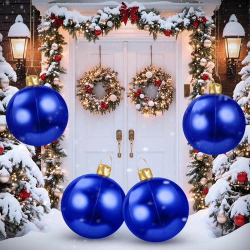 Jetec 4-Pack 17in Christmas Inflatable Ball Ornaments with Glitter Cloth Cover - Round Blue