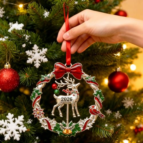 Reindeer Christmas Ornament 2026 - Rotatable Metal Holiday Decor & Keepsake