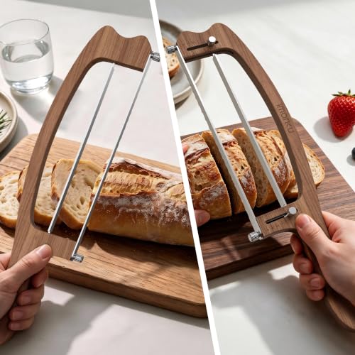 Imarku 10 Inch Bread Slicer Knife with Adjustable Thickness - Natural Wood Color
