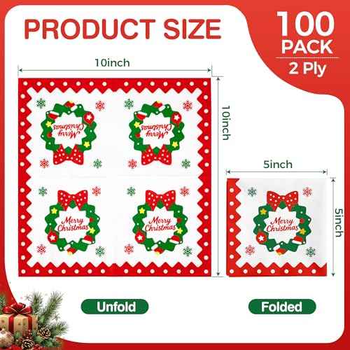 100 Count Christmas Cocktail Beverage Napkins, Disposable Paper Decoupage Xmas Dessert Napkins, Holiday Table Decor Party Supplies, 5¡± x 5¡±
