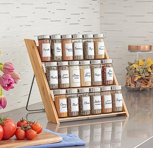 Compact Bamboo Spice Rack with 18 Spices & Free Refill Program - Kitchen Organizer