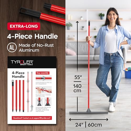 Heavy Duty 24-Inch Floor Squeegee - Push & Pull Silicone Floor Cleaner with Adjustable Handle - Ideal for Concrete and Tile Floors - Pack of 1
