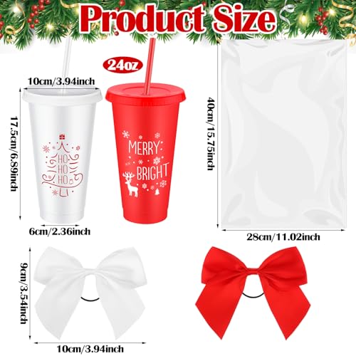 Potchen Reusable Christmas Plastic Cups with Straws & Lids 12 Pack - Red & White