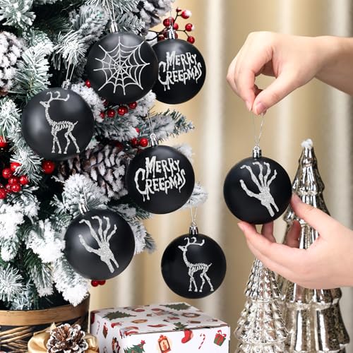 Syhood Gothic Christmas Ornaments Set - 12 Black & White 3.15” Halloween/Christmas Balls