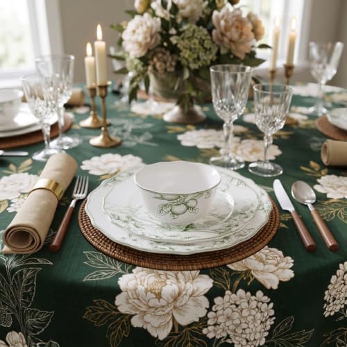 12-Piece Porcelain Dinnerware Set for 4 with Floral Design - White & Green, Chip-Resistant, Microwave & Dishwasher Safe