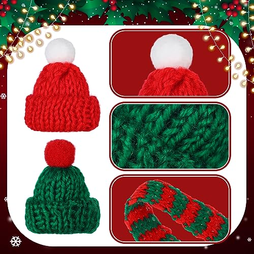 24 Pcs Mini Knit Hat Mini Christmas Scarf Set Tiny Santa Hats for Crafts Small Christmas Tree Ornaments Decorations for DIY Craft Art Snowman Doll (Red)