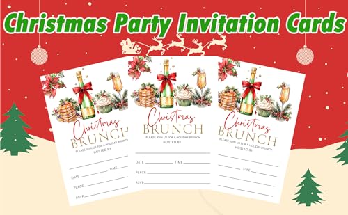 Qinkel Christmas Party Invitations - Winter Brunch Theme, 25 Double-Sided Cards & Envelopes