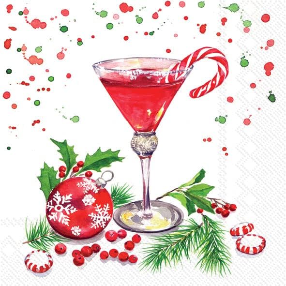 IHR Ideal Home Range Christmas Martini Cocktail Napkins 5x5 Inches, Pack of 20