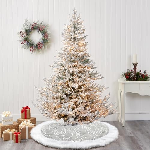 Grey 48in Thick Faux Fur Christmas Tree Skirt | PWHUQ Xmas Tree Base Mat
