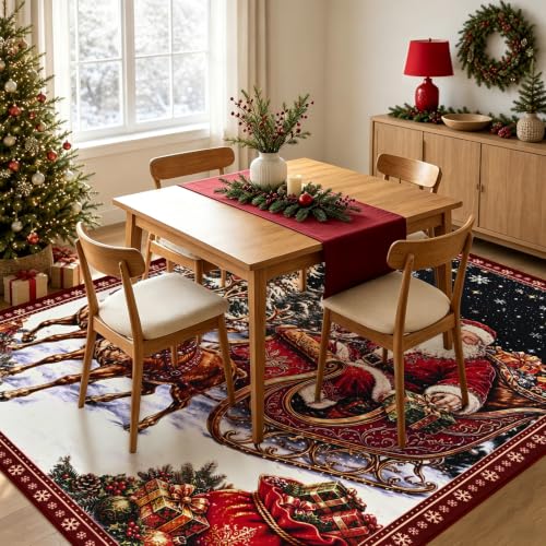 5' x 7' Christmas Santa Area Rug - Washable Non-Slip Holiday Decor