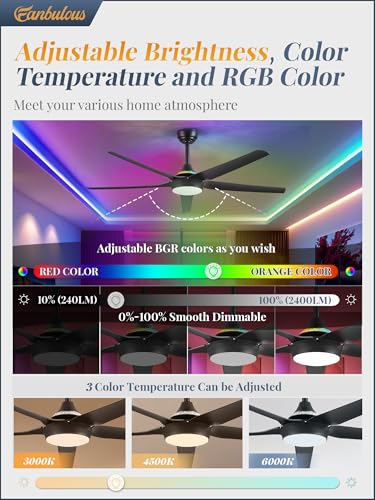 Fanbulous 56-Inch Black Smart Ceiling Fan with RGB Lights, Low Profile