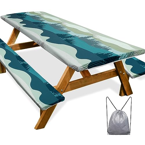 Play Tailor 96in Green Blue Picnic Table & Bench Cover Set Waterproof Outdoor Camping