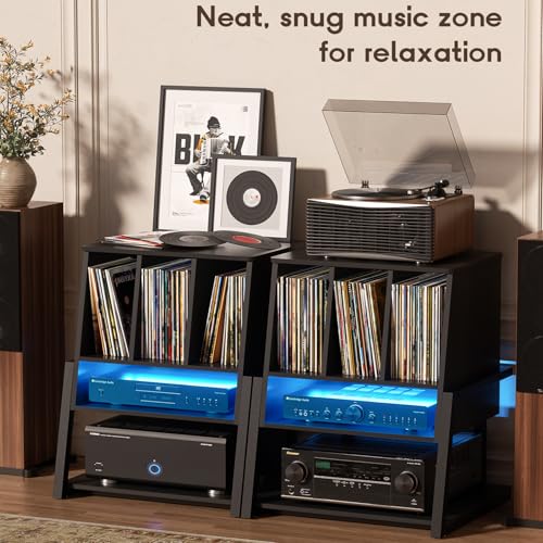 Homieasy Record Player Stand with Power Outlet - Black
