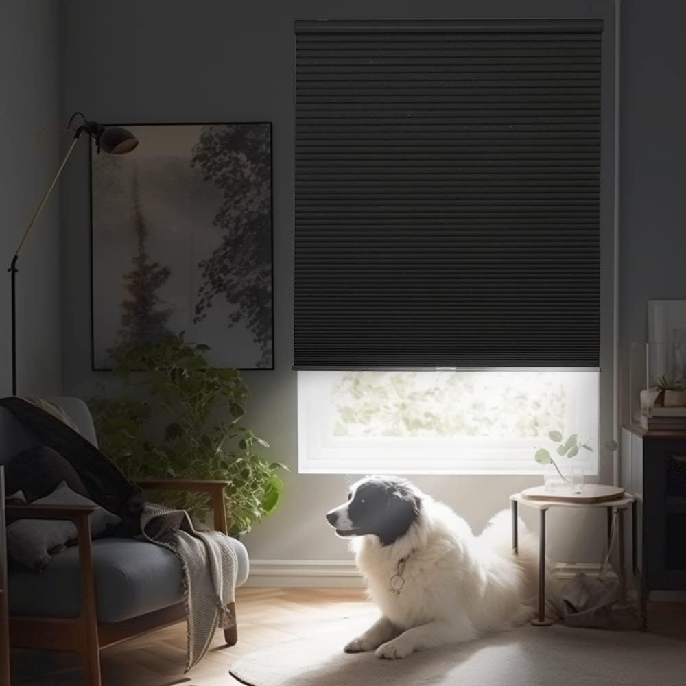 Joydeco Cellular Shades Cordless, Blackout Shades Cellular Blinds for Indoor Windows, Blackout Blinds Honeycomb Blinds Window Shades for Thermal Insulated & Noise Reduction (Black, 35" W x 64" H)