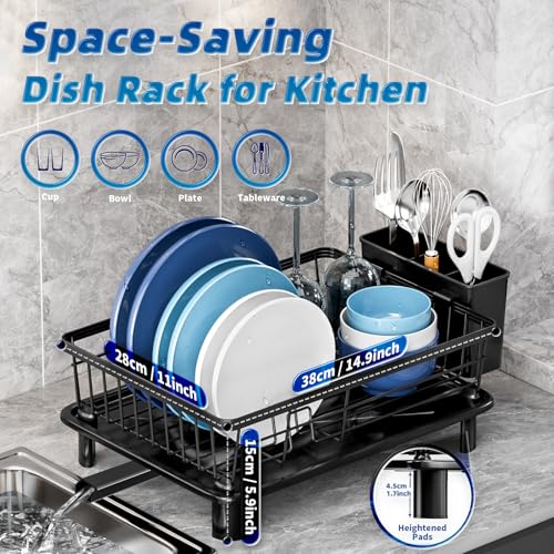 GAOKASE Black Stainless Steel Dish Drying Rack for Kitchen Counter