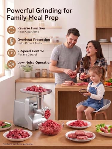 Heavy Duty Electric Meat Grinder 3000W Max - Silver, 5-in-1 Kitchen Mincer & Sausage Stuffer