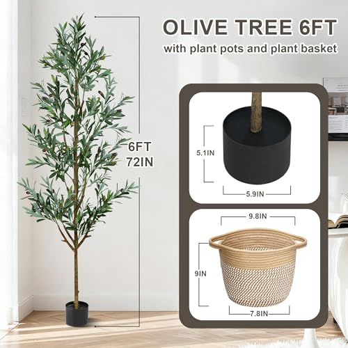 ZOES HOMDECO 6FT Faux Olive Tree with Boho Basket - Indoor Artificial Tree