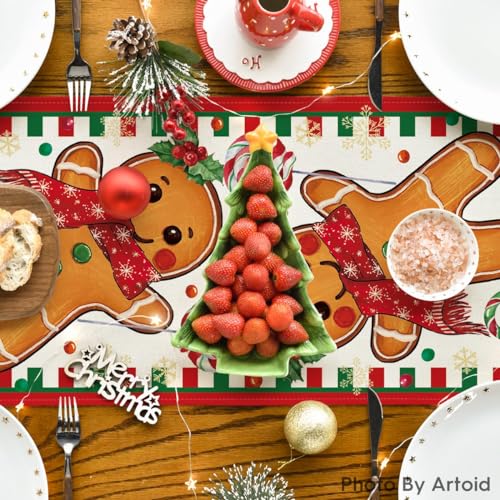 Artoid Mode Gingerbread Xmas Table Runner 13x72 Inch Red Holiday Decor