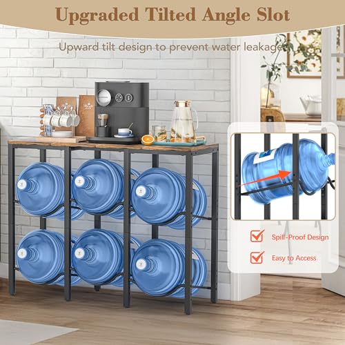 VINAEMO 5 Gallon Water Jug Holder with Large Top Shelf & 6 Slots - Heavy-Duty Water Bottle Storage Rack for Home & Office