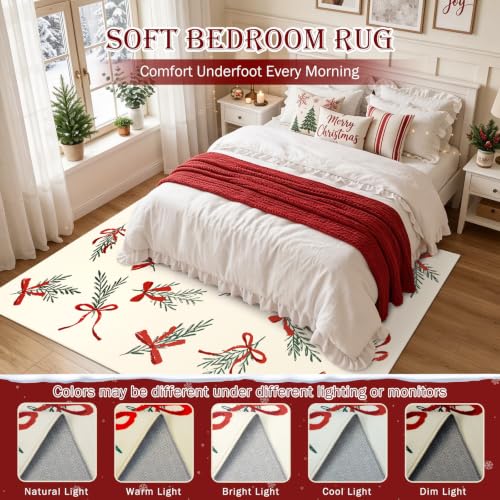 nesrt Christmas Washable Area Rug 5x7ft Beige - Holiday Floor Mat for Living Room & Bedroom