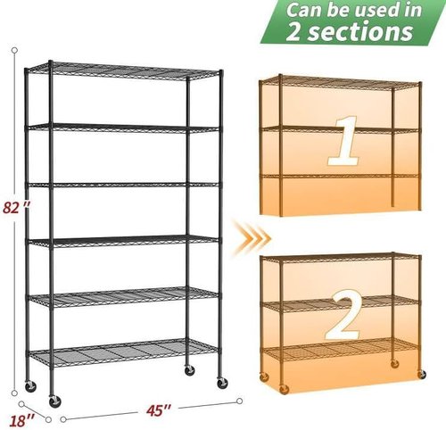BestOffice 6-Tier Metal Storage Shelves - Adjustable Wire Shelving Unit with Wheels | 2100LBS Capacity, Black