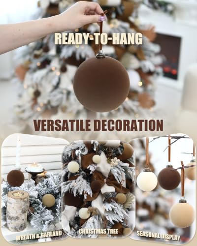 Sea Team 4-Pack 150mm Flocked Velvet Christmas Ornaments, Earth Tones