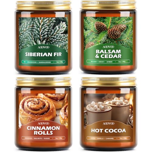 AOOVOO Winter Candles Set - 4 Pack 28 oz Scented Soy Wax Holiday Decor