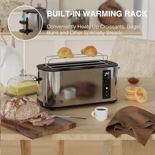Stainless Steel 4-Slice Toaster with Wide Slots, 6 Browning Levels & Countdown Timer – Anfilank