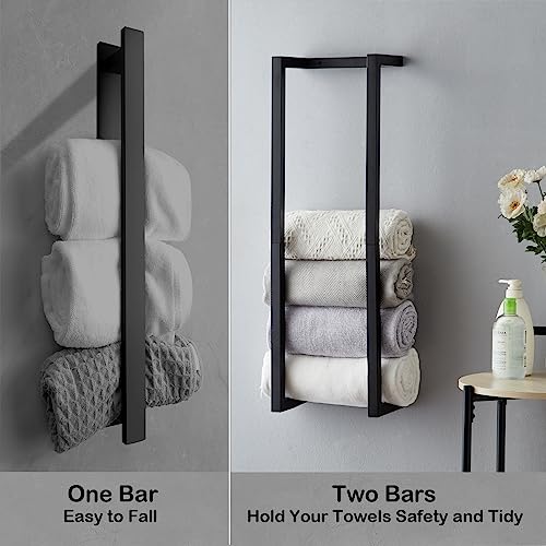 Roeveca Black Wall-Mounted Towel Rack for Bathroom Storage, Modern Metal Organizer