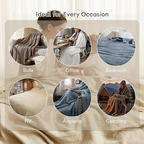 WDCOZY King Size 100% Cotton Muslin Blanket - Mocha, 108x90 Inches, Breathable & Lightweight