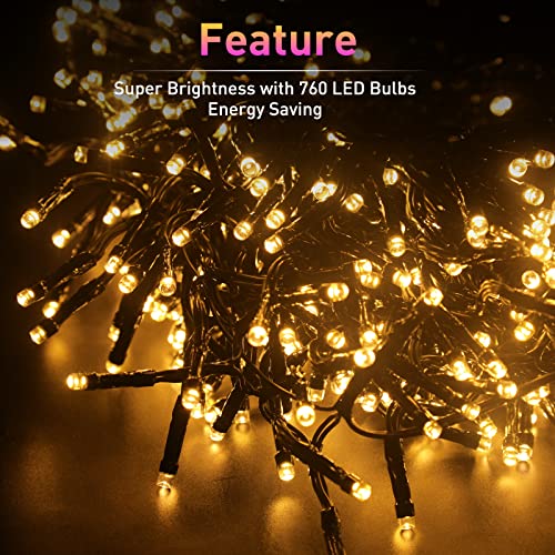Quntis Warm White 760 LED Firecrackers Christmas Tree Lights, 25ft Black Wire, 8 Modes, IP44 Waterproof