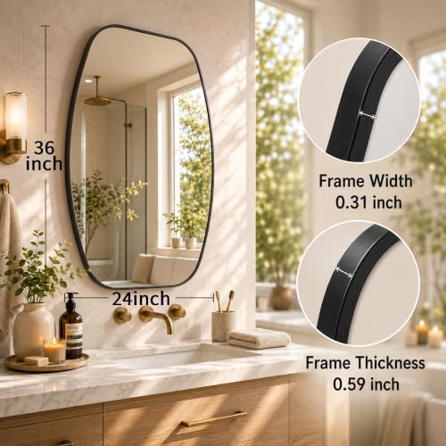 Pocetry 24x36 Inch Matte Black Capsule Bathroom Vanity Mirror - Vertical or Horizontal