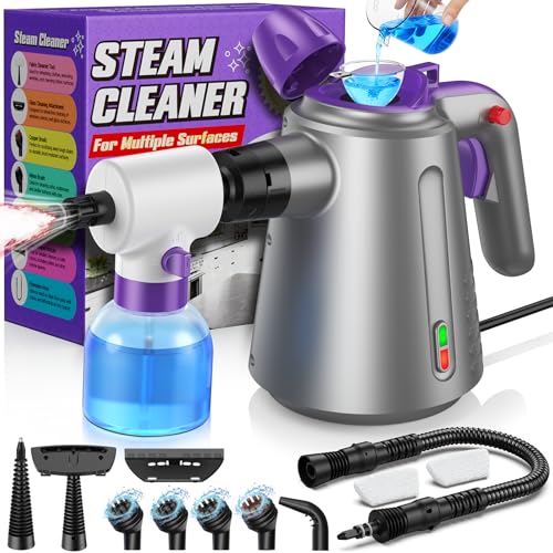 Purple Handheld Steam Cleaner for Home & Car Upholstery with 14 Accessories