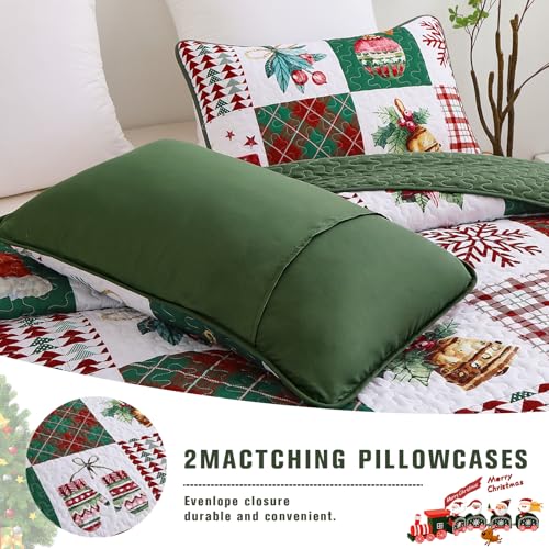 Mybedsoul Queen Christmas Quilt Set - Patchwork 3-Piece, Includes 2 Shams, Holiday Comforter
